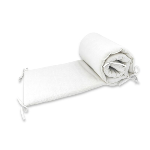 Siguranta si Sanatate - Aparatoare pentru patut, Qmini, Din muselina dubla, 180x30 cm, Din material certificat Oeko Tex Standard 100, Cu panglici, Cream