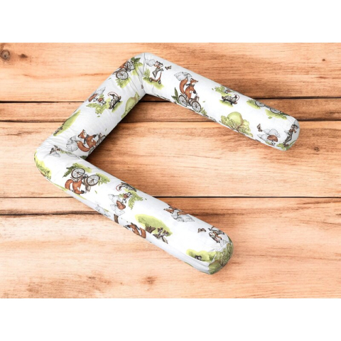 Aparatoare pentru patut, Qmini, Tip rulou, Cu husa detasabila, Lungime 180 cm, Din bumbac certificat Oeko Tex Standard 100, Fox on bikes Natural [1]