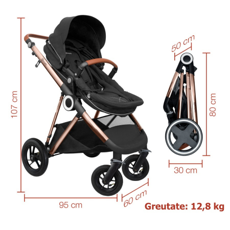 BabyGo - Carucior 3 in 1 AIR Halime black – cadru Gold [6]
