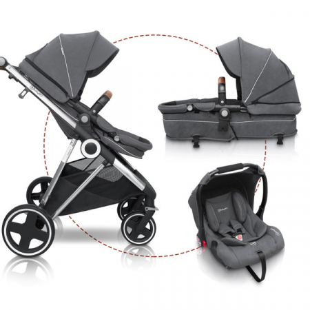 Pachete carucioare - BabyGo - Carucior 3 in 1 Halime  – cadru Silver