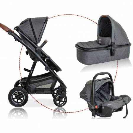 Pachete carucioare - BabyGo - Carucior 3 in 1 Simplex, Grey Melange