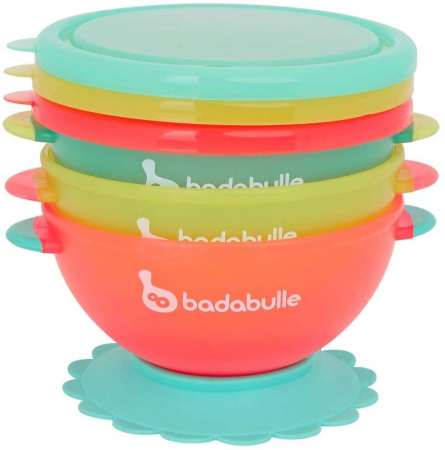 Badabulle - Set 3 boluri colorate pentru mancare, cu suport inclus [1]