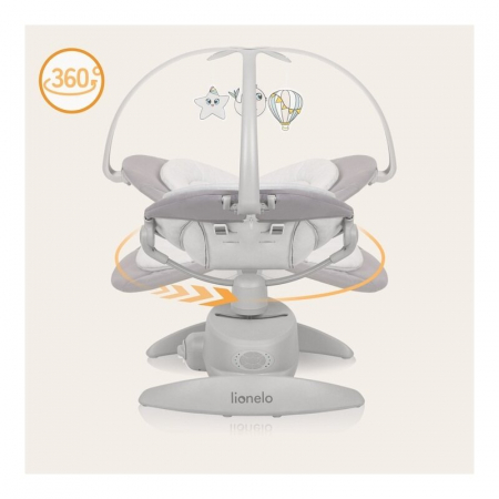 Balansoar, Lionelo, Mell, 2 in 1, Rotire 360 grade, Electric, Cu 3 moduri de leganare, Cu 5 trepte de viteza, Cu 3 pozitii de inclinare, Cu timer, 12 melodii si 2 sunete ale naturii, Pana la 9 kg, Gri [33]