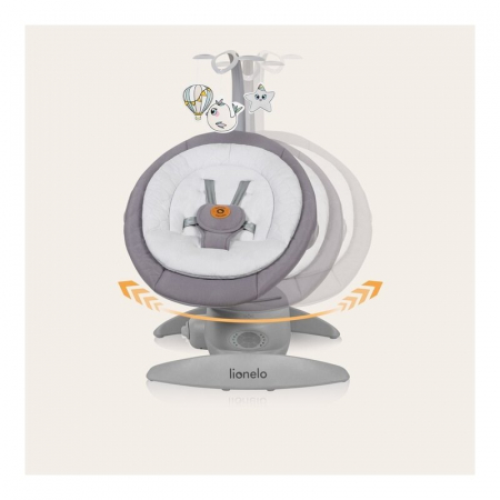 Balansoar, Lionelo, Mell, 2 in 1, Rotire 360 grade, Electric, Cu 3 moduri de leganare, Cu 5 trepte de viteza, Cu 3 pozitii de inclinare, Cu timer, 12 melodii si 2 sunete ale naturii, Pana la 9 kg, Gri [32]