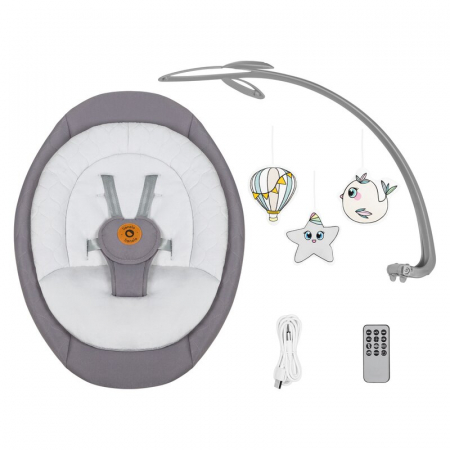 Balansoar, Lionelo, Mell, 2 in 1, Rotire 360 grade, Electric, Cu 3 moduri de leganare, Cu 5 trepte de viteza, Cu 3 pozitii de inclinare, Cu timer, 12 melodii si 2 sunete ale naturii, Pana la 9 kg, Gri [20]