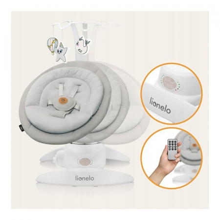 Balansoar, Lionelo, Mell, 2 in 1, Rotire 360 grade, Electric, Cu 3 moduri de leganare, Cu 5 trepte de viteza, Cu 3 pozitii de inclinare, Cu timer, 12 melodii si 2 sunete ale naturii, Pana la 9 kg, Bej [32]