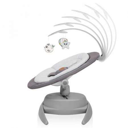 Balansoar, Lionelo, Mell, 2 in 1, Rotire 360 grade, Electric, Cu 3 moduri de leganare, Cu 5 trepte de viteza, Cu 3 pozitii de inclinare, Cu timer, 12 melodii si 2 sunete ale naturii, Pana la 9 kg, Gri [5]