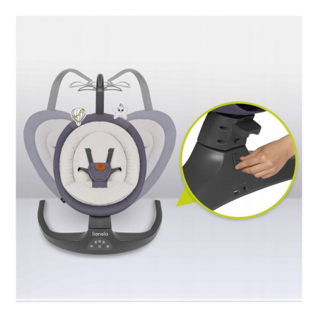 Balansoar si sezlong, Lionelo, Ralf, 2 in 1, Electric, Cu telecomanda si cablu USB, Cu miscare laterala de balansare si 5 niveluri diferite de viteza, Cu 12 melodii, Gri Grafit [12]