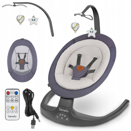 Balansoar si sezlong, Lionelo, Ralf, 2 in 1, Electric, Cu telecomanda si cablu USB, Cu miscare laterala de balansare si 5 niveluri diferite de viteza, Cu 12 melodii, Gri Grafit [16]