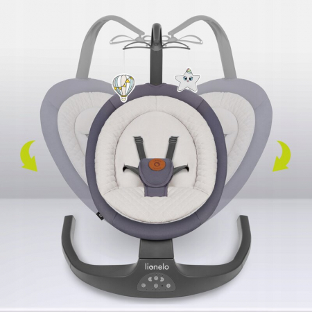 Balansoar si sezlong, Lionelo, Ralf, 2 in 1, Electric, Cu telecomanda si cablu USB, Cu miscare laterala de balansare si 5 niveluri diferite de viteza, Cu 12 melodii, Gri Grafit [8]
