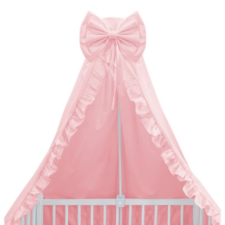 Mobilier si Lenjerie - Baldachin, MimiNu, Pentru patut, Cu funda si volanas, 210x145 cm, Materiale certificate Oeko Tex Standard 100, Colectia Royal, Powder Pink