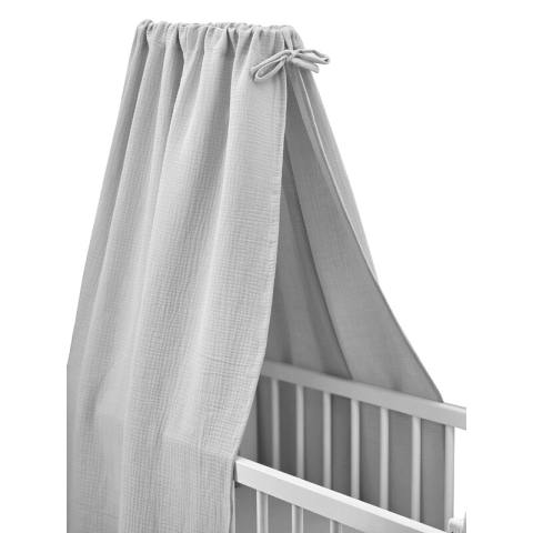 Mobilier si Lenjerie - Baldachin, Qmini, Pentru patut, leagan, Din muselina dubla 145x200 cm, Material certificat Oeko Tex Standard 100, Gray