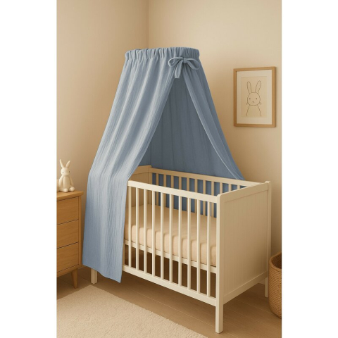 Baldachin, Qmini, Pentru patut, leagan, Din muselina dubla 145x200 cm, Material certificat Oeko Tex Standard 100, Jeans [1]
