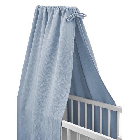 Mobilier si Lenjerie - Baldachin, Qmini, Pentru patut, leagan, Din muselina dubla 145x200 cm, Material certificat Oeko Tex Standard 100, Jeans