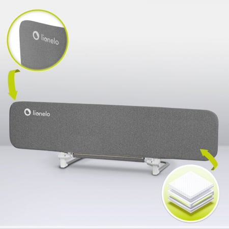 Bariera de protectie pentru pat, Lionelo, Lora XL, Pliabila, Sistem de blocare StandSafe, Geanta de transport inclusa, 150x46 cm, Conform cu BS 7972:2001+A1:2009, Gri [14]
