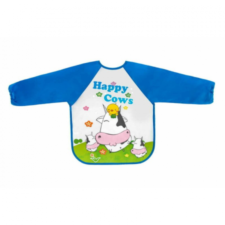 Alaptare si Hranire - Baveta impermeabila, Bocioland, Cu maneci lungi, Dimensiune 40x35 cm, Happy Cows