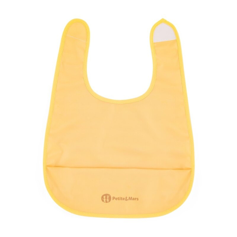 Baveta impermeabila cu buzunar, Petite&Mars, Nate, Fara PVC si ftalati, 37 × 27 cm, 6 luni+, Prindere velcro, Ocru [1]