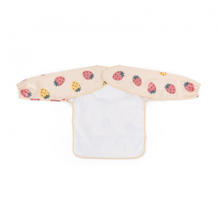 Baveta impermeabila, Petite&Mars, Cu maneci lungi, Usor de curatat, inchidere prin velcro, Dimensiune 38x42 cm, 24 luni+, Beige Strawberies [2]