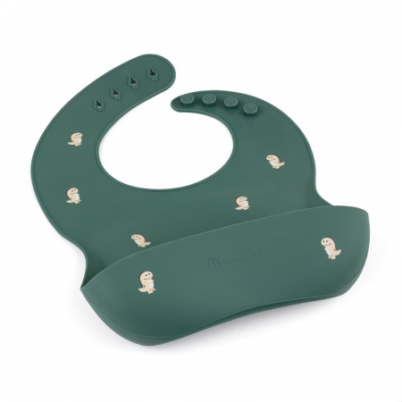 Baveta moale, Petite&Mars, Take&Match, Reglabil, Cu buzunar colector, Silicon, Fara BPA, 6 luni+, Model dinozauri, Verde [1]