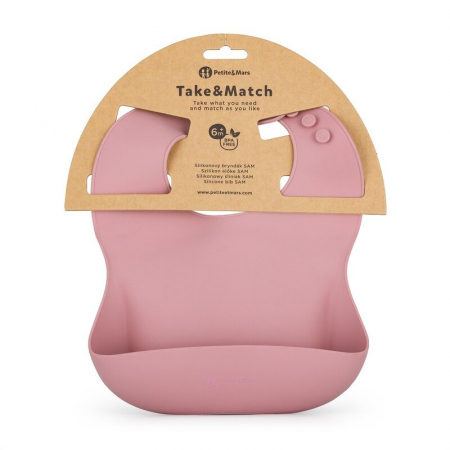 Baveta moale, Petite&Mars, Take&Match, Reglabil, Cu buzunar colector, Silicon, Fara BPA, 6 luni+, Roz [2]