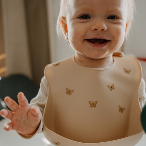 Baveta moale, Petite&Mars, Take&Match, Reglabila, Cu buzunar colector, Silicon, Fara BPA, 6 luni+, Sweet Pea, Verde [3]