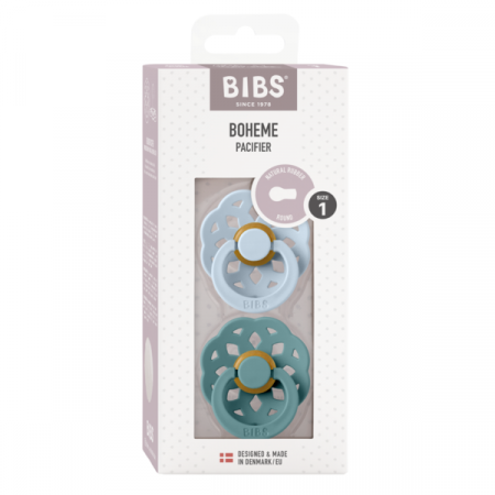 BIBS - Set 2 suzete Boheme Latex, tetina rotunda, 0 luni +-Baby Blue/Island Sea [2]