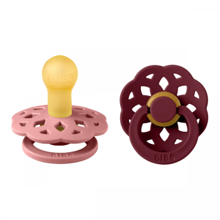 Imbracaminte si Accesorii - BIBS - Set 2 suzete Boheme Latex, tetina rotunda, 0 luni +-Dusty Pink/Elderberry