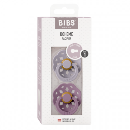 BIBS - Set 2 suzete Boheme Latex, tetina rotunda, 0 luni +-Fossil Grey/Mauve [1]