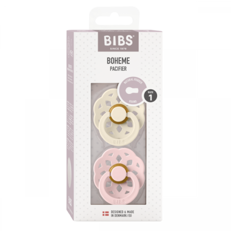 BIBS - Set 2 suzete Boheme Latex, tetina rotunda, 0 luni +-Ivory/Blossom [1]