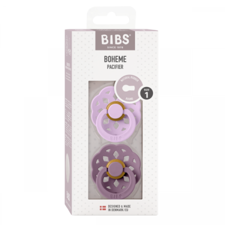 BIBS - Set 2 suzete Boheme Latex, tetina rotunda, 0 luni +-Mauve/Violet Sky [1]