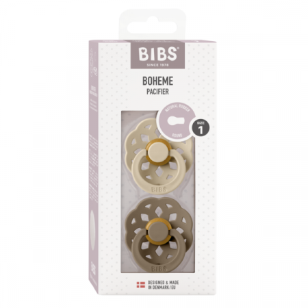 BIBS - Set 2 suzete Boheme Latex, tetina rotunda, 0 luni +-Vanilla/Dark Oak [1]
