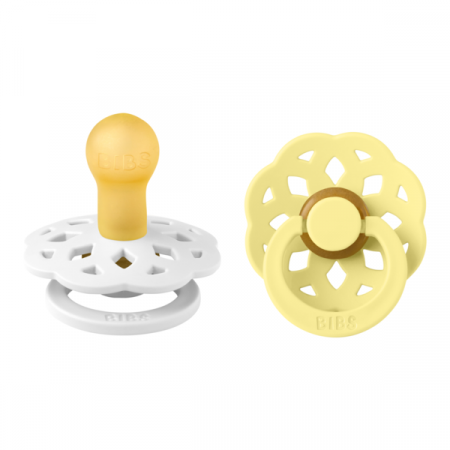 Imbracaminte si Accesorii - BIBS - Set 2 suzete Boheme Latex, tetina rotunda, 0 luni +-White/Sunshine