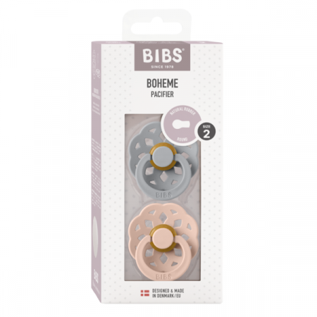 BIBS - Set 2 suzete Boheme Latex, tetina rotunda, 6 luni +-Cloud/Blush [1]