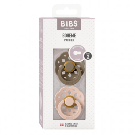 BIBS - Set 2 suzete Boheme Latex, tetina rotunda, 6 luni +-Dark Oak/Blush [1]