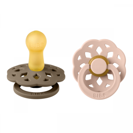 Imbracaminte si Accesorii - BIBS - Set 2 suzete Boheme Latex, tetina rotunda, 6 luni +-Dark Oak/Blush