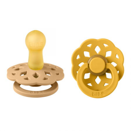 Imbracaminte si Accesorii - BIBS - Set 2 suzete Boheme Latex, tetina rotunda, 6 luni +-Desert Sand/Honey Bee