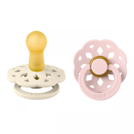 Imbracaminte si Accesorii - BIBS - Set 2 suzete Boheme Latex, tetina rotunda, 6 luni +-Ivory/Blossom