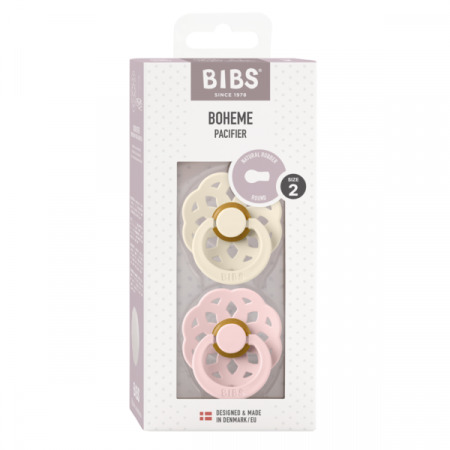 BIBS - Set 2 suzete Boheme Latex, tetina rotunda, 6 luni +-Ivory/Blossom [3]