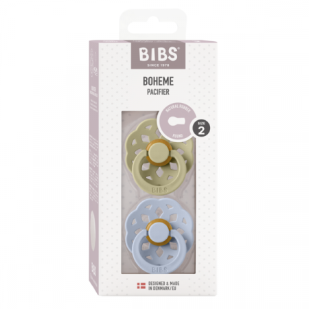 BIBS - Set 2 suzete Boheme Latex, tetina rotunda, 6 luni +-Khaki/Dusty Blue [1]