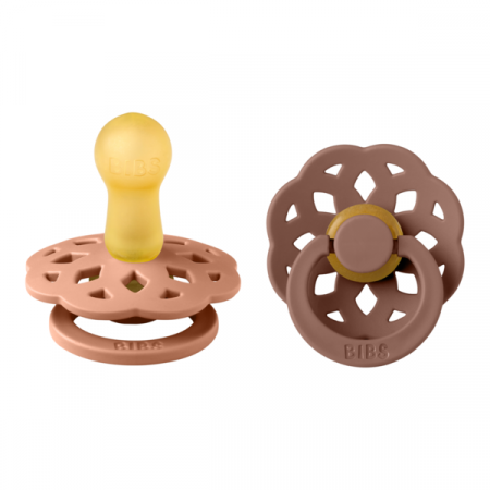 Imbracaminte si Accesorii - BIBS - Set 2 suzete Boheme Latex, tetina rotunda, 6 luni +-Peach/Woodchuck