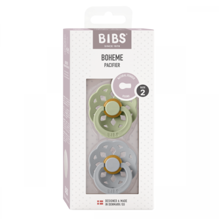 BIBS - Set 2 suzete Boheme Latex, tetina rotunda, 6 luni +-Sage/Cloud [1]