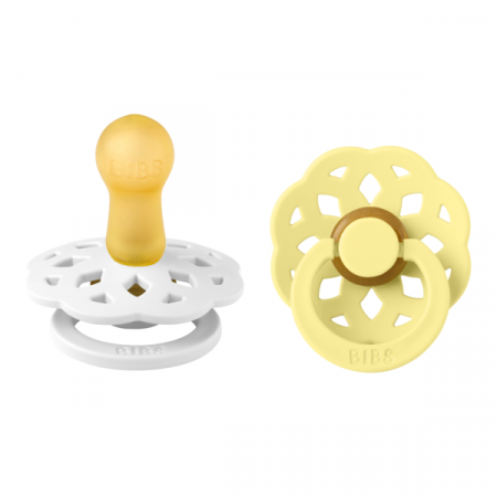 Imbracaminte si Accesorii - BIBS - Set 2 suzete Boheme Latex, tetina rotunda, 6 luni +-White/Sunshine