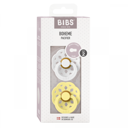 BIBS - Set 2 suzete Boheme Latex, tetina rotunda, 6 luni +-White/Sunshine [1]