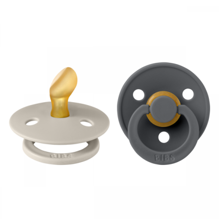 Imbracaminte si Accesorii - BIBS - Set 2 suzete Colour Latex, tetina anatomica, 0 luni +-Sand/Iron