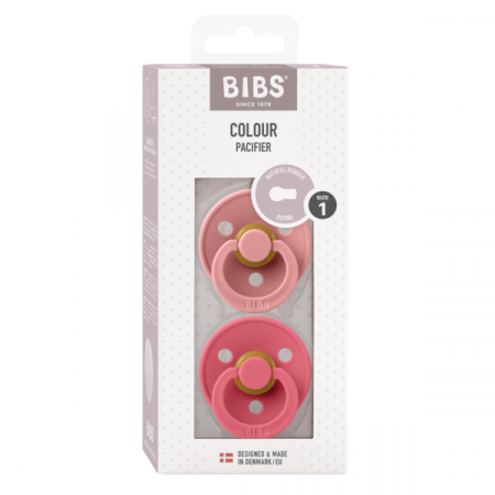 BIBS - Set 2 suzete Colour Latex, tetina rotunda, 0 luni +-Dusty Pink/Coral [1]
