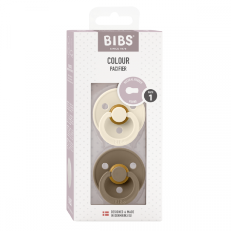 BIBS - Set 2 suzete Colour Latex, tetina rotunda, 0 luni +-Ivory/Dark Oak [1]