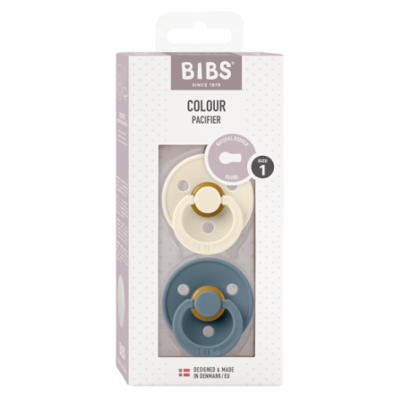 BIBS - Set 2 suzete Colour Latex, tetina rotunda, 0 luni +-Ivory/Petrol [1]