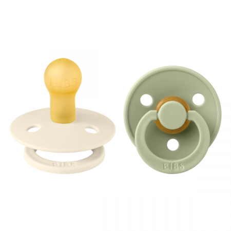 Imbracaminte si Accesorii - BIBS - Set 2 suzete Colour Latex, tetina rotunda, 0 luni +-Ivory/Sage