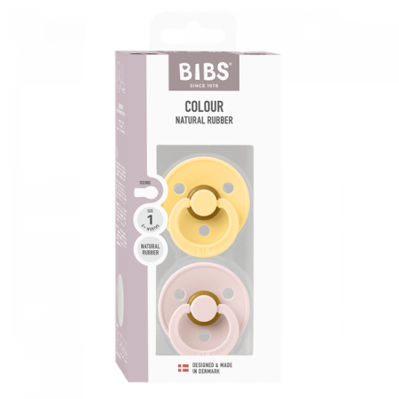 BIBS - Set 2 suzete Colour Latex, tetina rotunda, 0 luni +-Pale Butter/Petal [2]