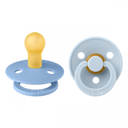 Imbracaminte si Accesorii - BIBS - Set 2 suzete Colour Latex, tetina rotunda, 0 luni +-Sky Blue/Baby Blue